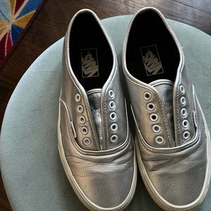 Silver  leather Vans sneakers size 9 woman size7.5 men’s